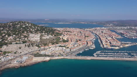 Mont-Saint-Clair-Sete-harbor-aerial-view-sunny-day-mediterranean-sea-France